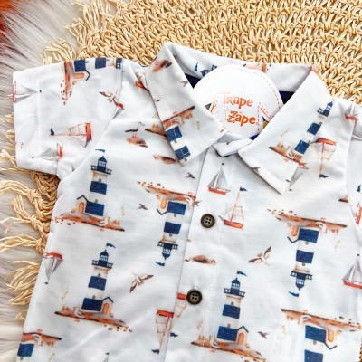 Conj. Camisa Praia e Bermuda - Azul e Off White